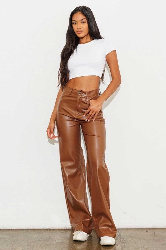 Howdy- Vegan Leather Wide Leg Pants