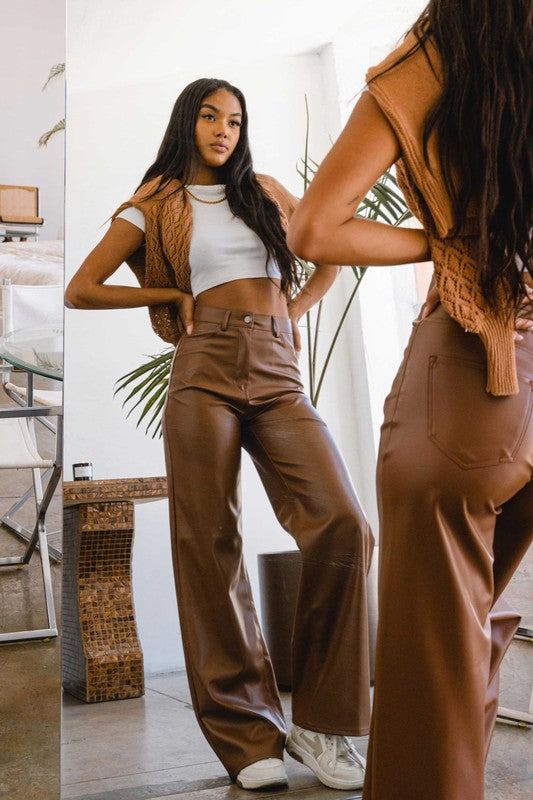 Howdy- Vegan Leather Wide Leg Pants