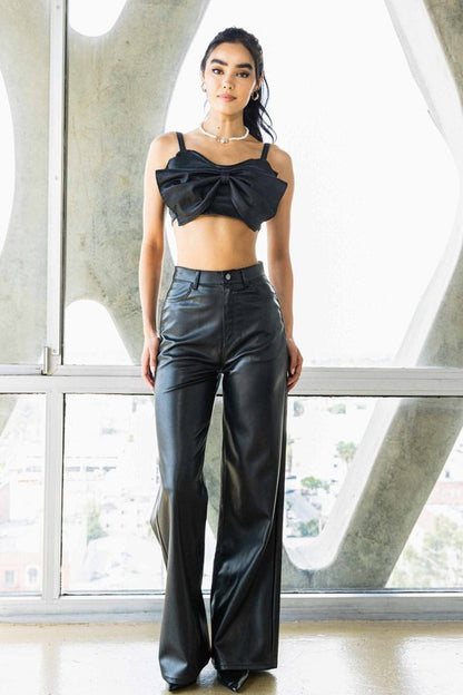 Howdy- Blk Vegan Leather Wide Leg Pants