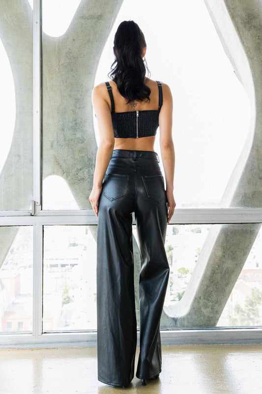 Howdy- Blk Vegan Leather Wide Leg Pants