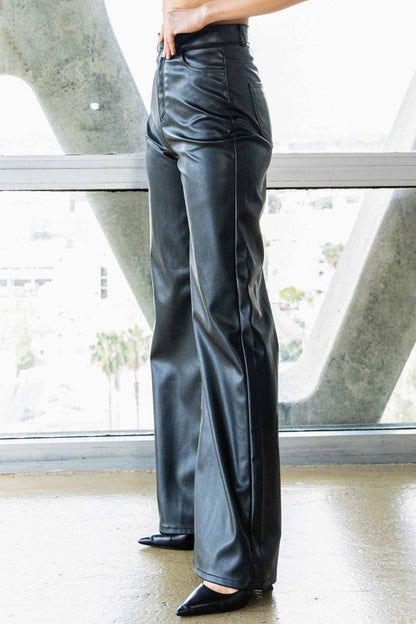 Howdy- Blk Vegan Leather Wide Leg Pants